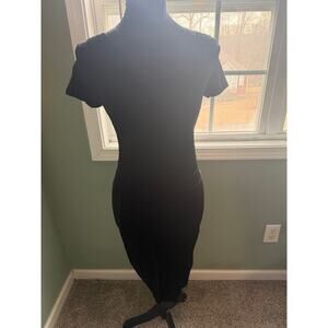 Liu Jo Elegant Black Knit Sheath Dress Short Sleeve Lace Trim Ruched Sides